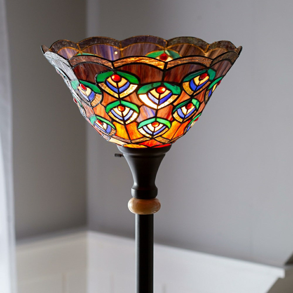 Plow & Hearth Peacock Stained Glass Floor Lamp
