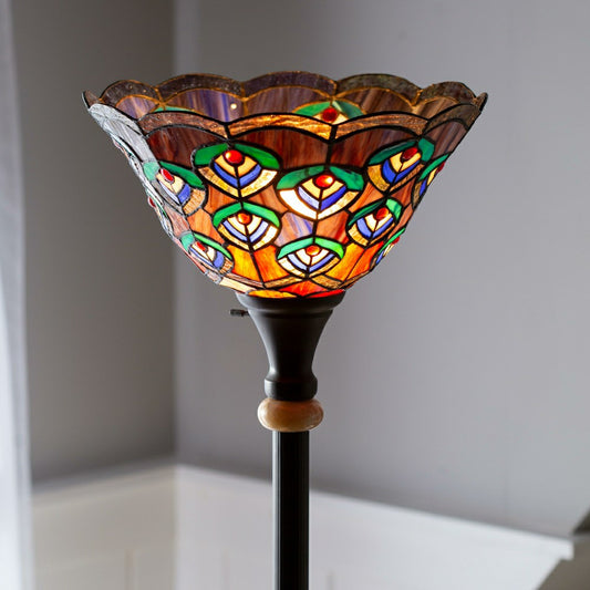 Plow & Hearth Peacock Stained Glass Floor Lamp