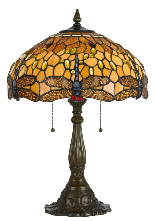 Plow & Hearth Tiffany Amber Dragonfly Table Lamp with Zinc Cast Base