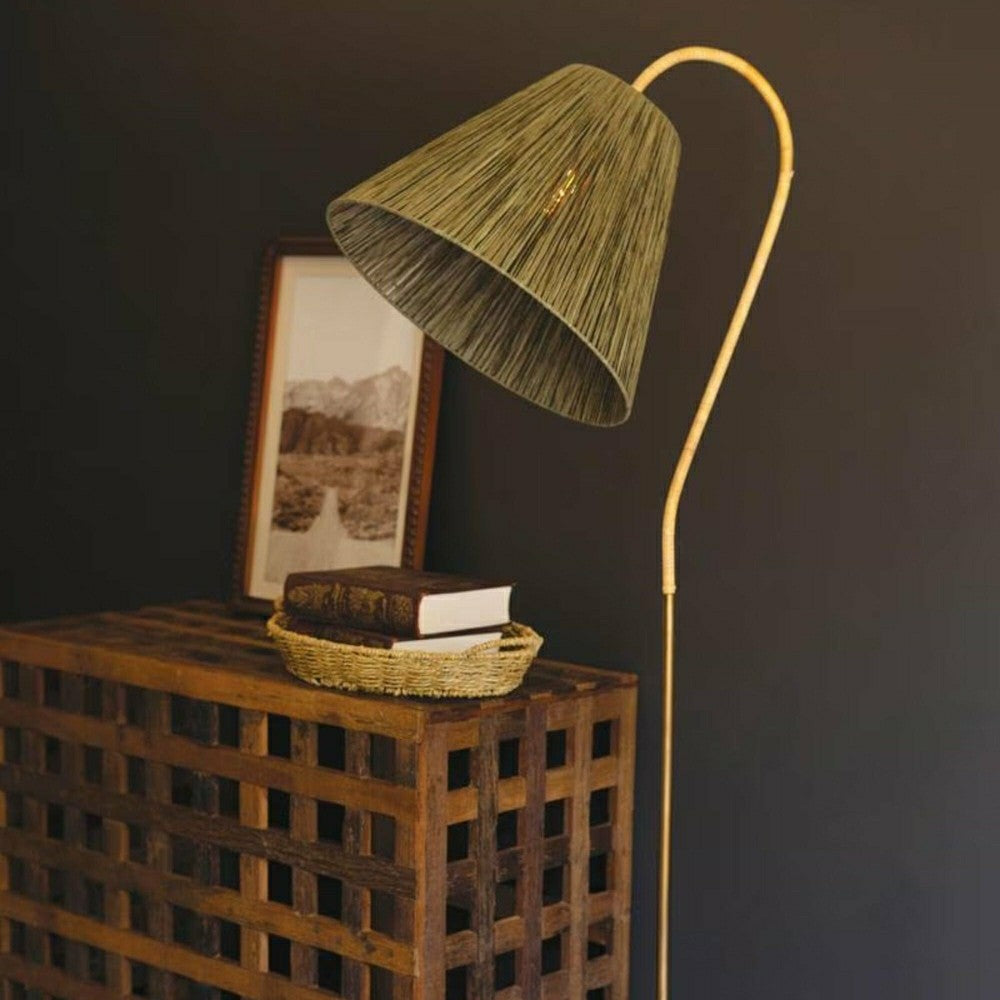 Plow & Hearth Rattan Wrapped Floor Lamp with Raffia Shade