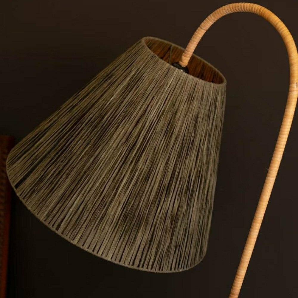 Plow & Hearth Rattan Wrapped Floor Lamp with Raffia Shade
