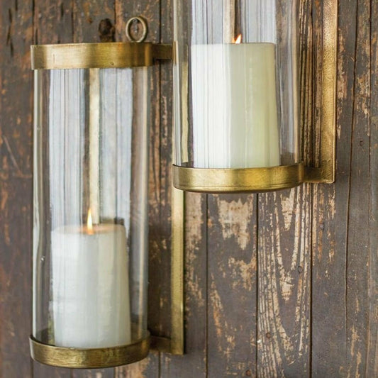 Plow & Hearth Glass and Brass Finished Wall Mounted Hurricane, Small