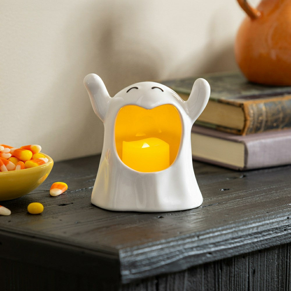 Plow & Hearth Ceramic Happy Ghost Tealight Candle Holder