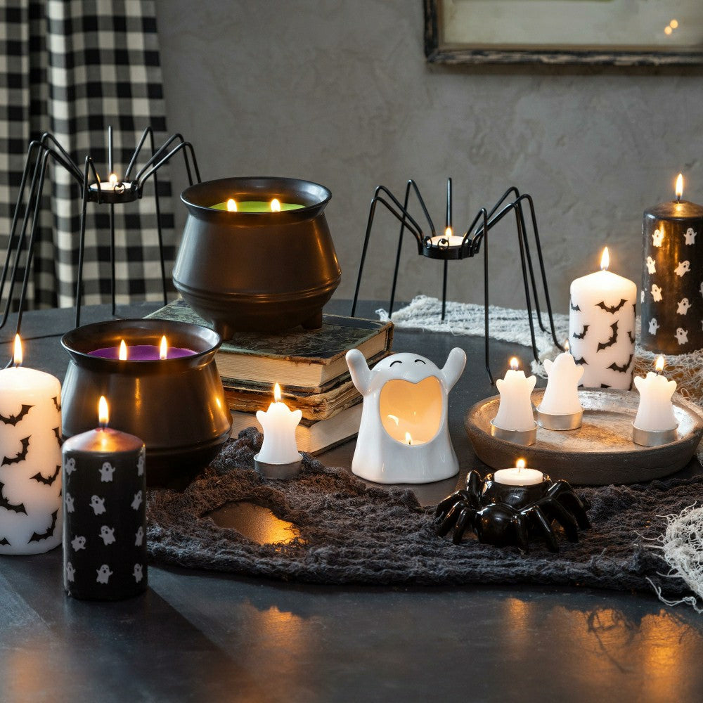 Plow & Hearth Haunted House Ghost Pillar Wax Candle, Set of 2