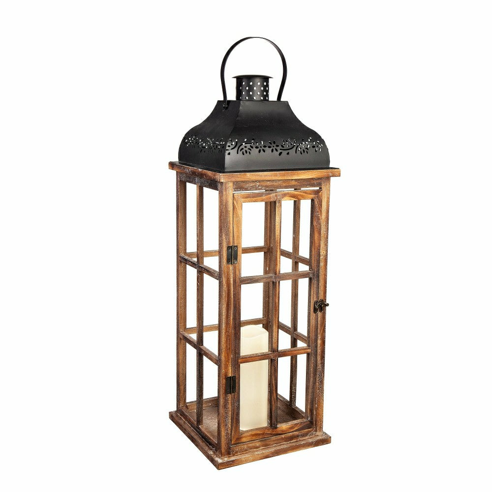 Plow & Hearth Set of 3 Nested Wood and Metal Lanterns w LED Candle