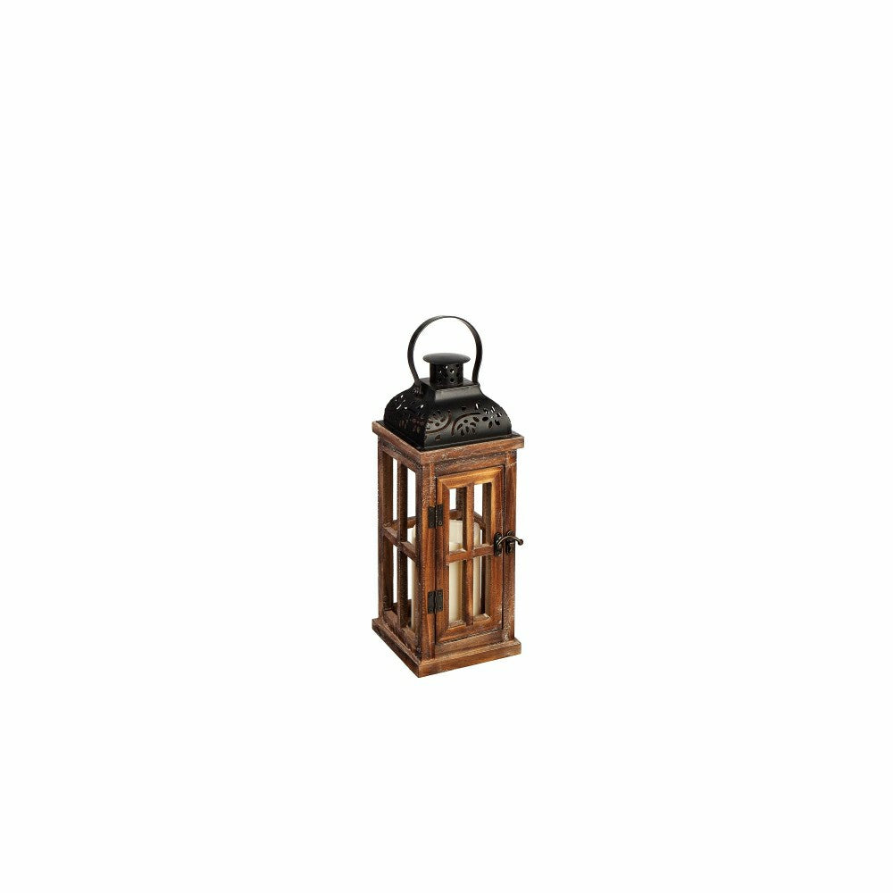 Plow & Hearth Set of 3 Nested Wood and Metal Lanterns w LED Candle