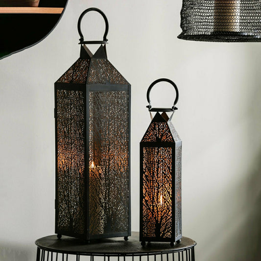 Plow & Hearth Etched Metal Candle Lanterns, Set of 2