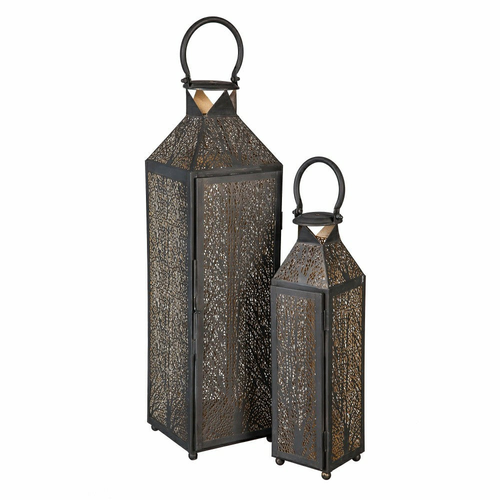 Plow & Hearth Etched Metal Candle Lanterns, Set of 2