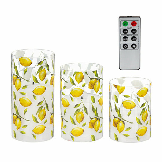 Plow & Hearth Lemon LED Glass Wax Candle Set