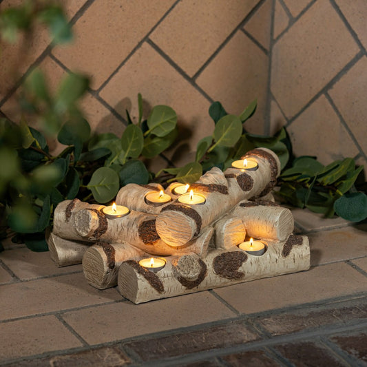 Plow & Hearth Resin Birch Logs Hearth Candle Holder