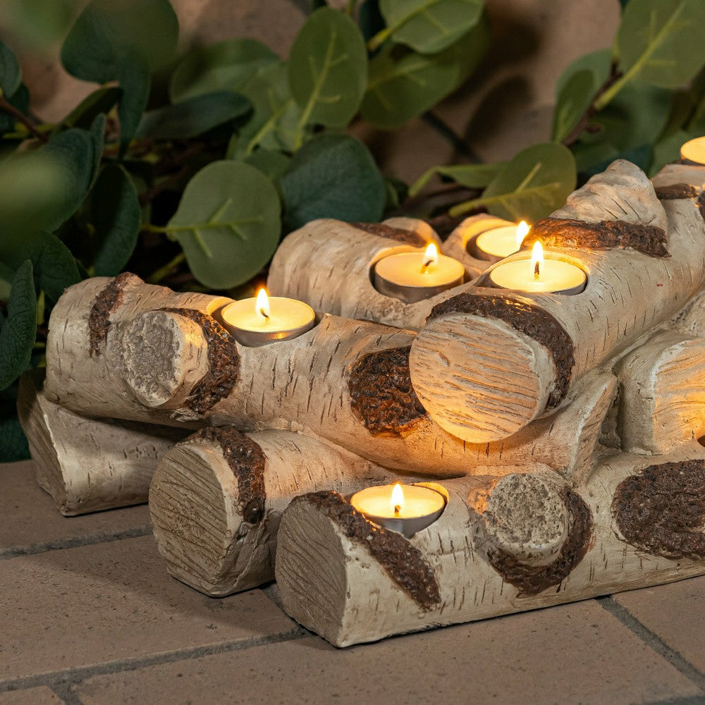 Plow & Hearth Resin Birch Logs Hearth Candle Holder
