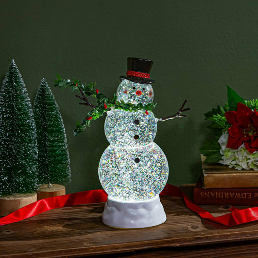 Plow & Hearth Heartfelt Cheer LED Table Decor Snowman with Spring Arms Plastic Water