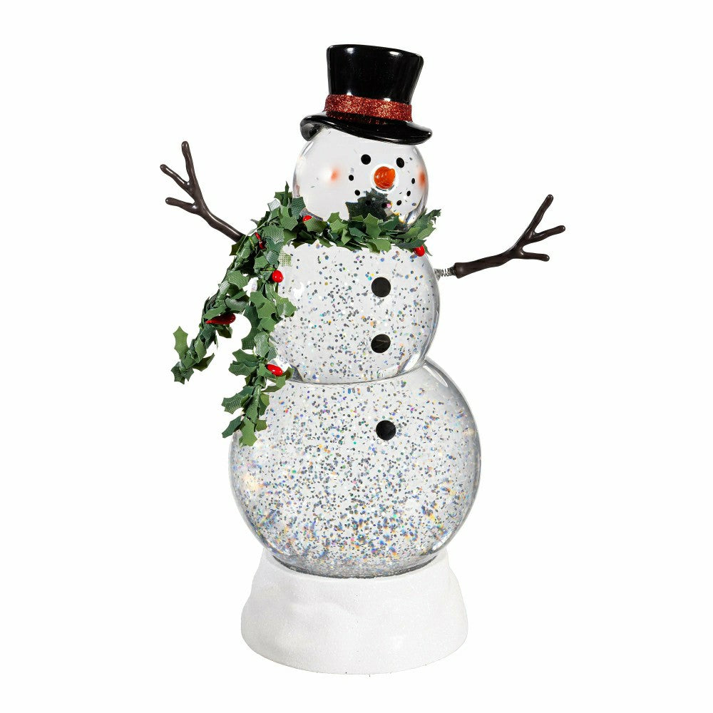 Plow & Hearth Heartfelt Cheer LED Table Decor Snowman with Spring Arms Plastic Water