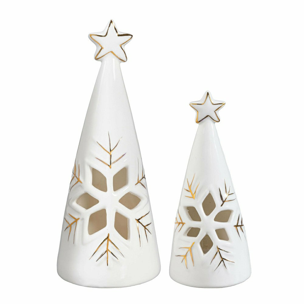 Plow & Hearth Season to Sparkle LED Table Decor Ceramic Christmas Tree with Snowflak