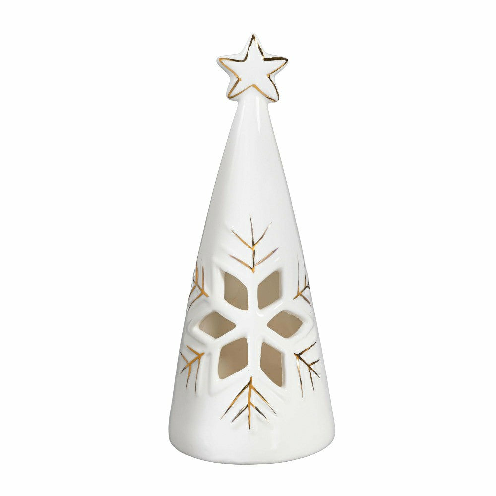 Plow & Hearth Season to Sparkle LED Table Decor Ceramic Christmas Tree with Snowflak