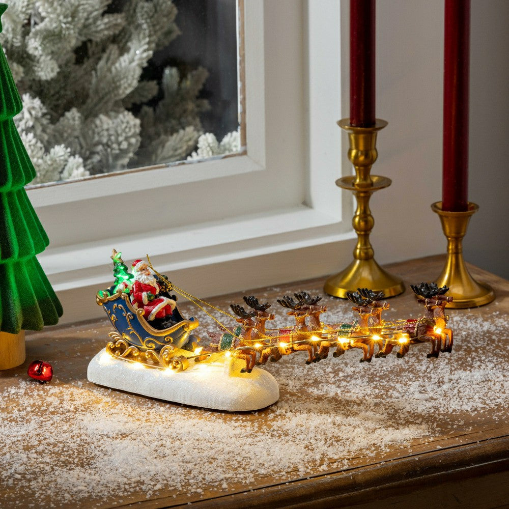 Plow & Hearth Heartfelt Cheer LED Table Decor Santa Sleigh Plastic Chasing Lights, 1