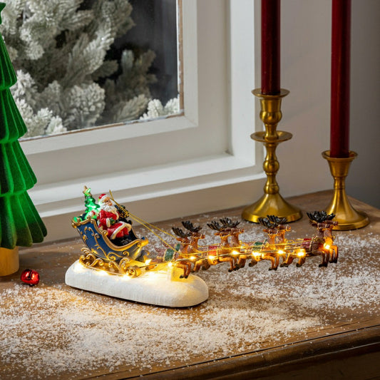 Plow & Hearth Heartfelt Cheer LED Table Decor Santa Sleigh Plastic Chasing Lights, 1