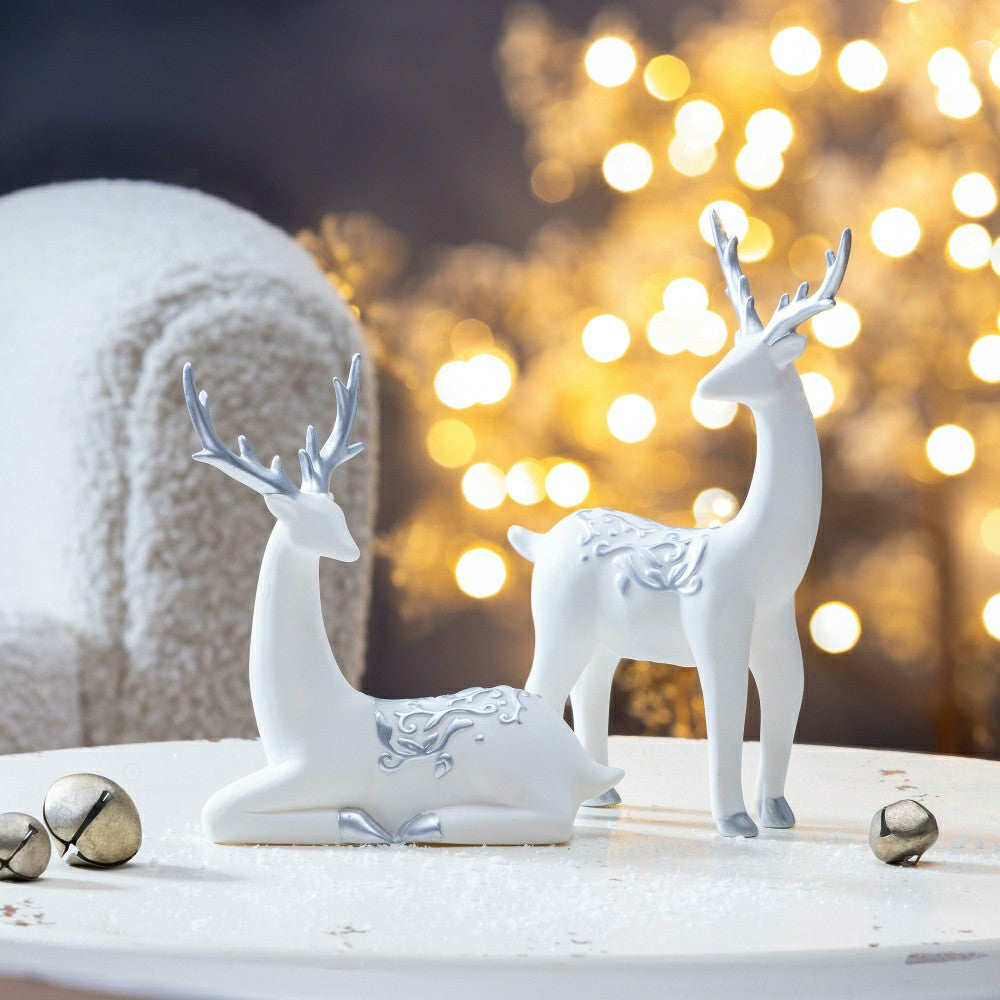 Plow & Hearth Season to Sparkle Table Décor Deer with Metallic Embellishment Ceramic