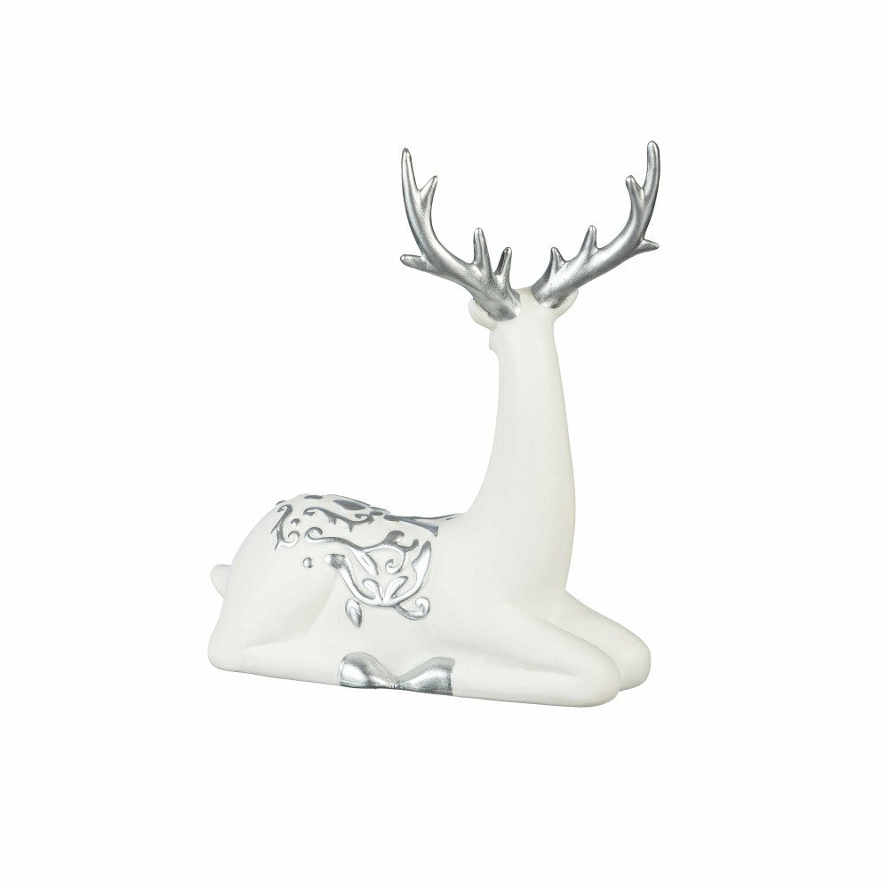 Plow & Hearth Season to Sparkle Table Décor Deer with Metallic Embellishment Ceramic