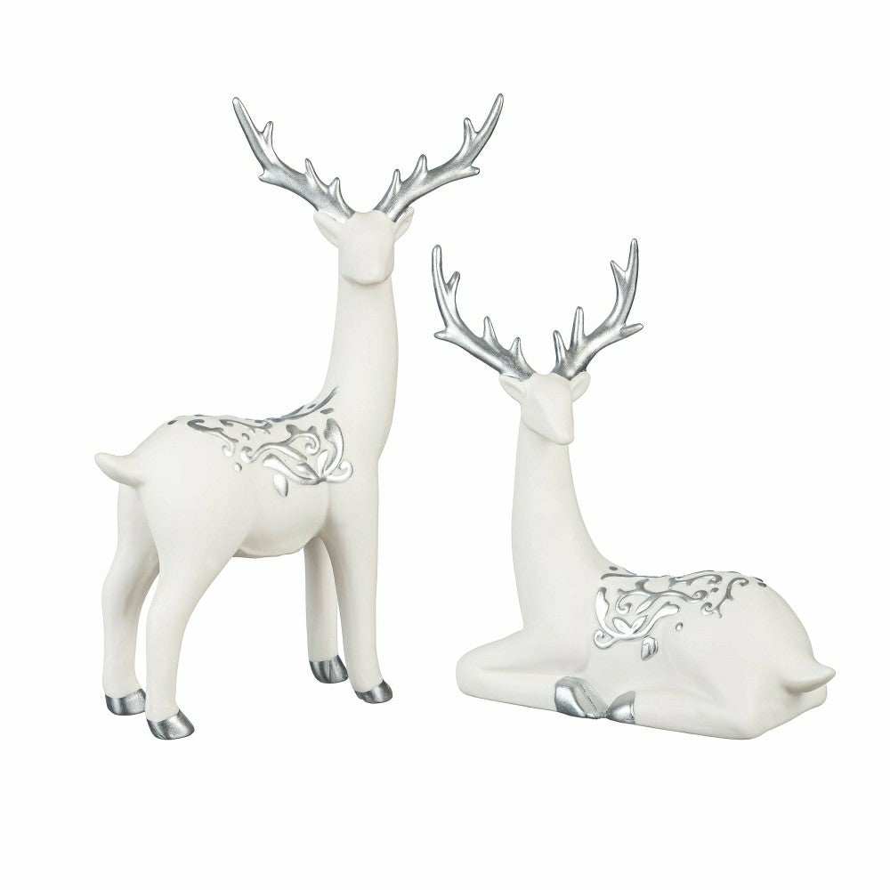 Plow & Hearth Season to Sparkle Table Décor Deer with Metallic Embellishment Ceramic