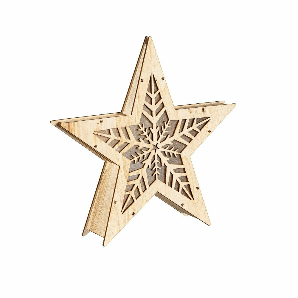 Plow & Hearth VivaStyle LED Table Decor, LED Wood Table Decor, Star, 10.4"H