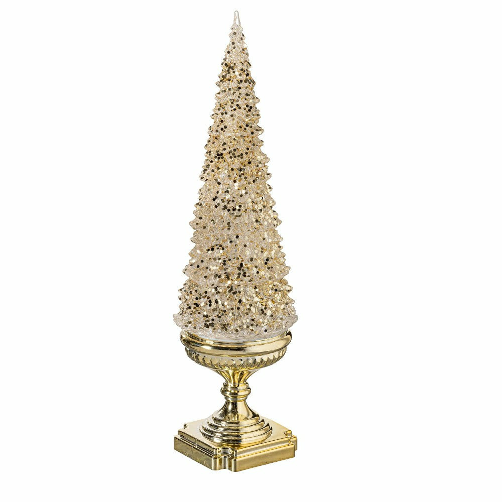 Plow & Hearth Shades of Emerald LED Table Decor Glitter Tree Spinning Acrylic Lanter