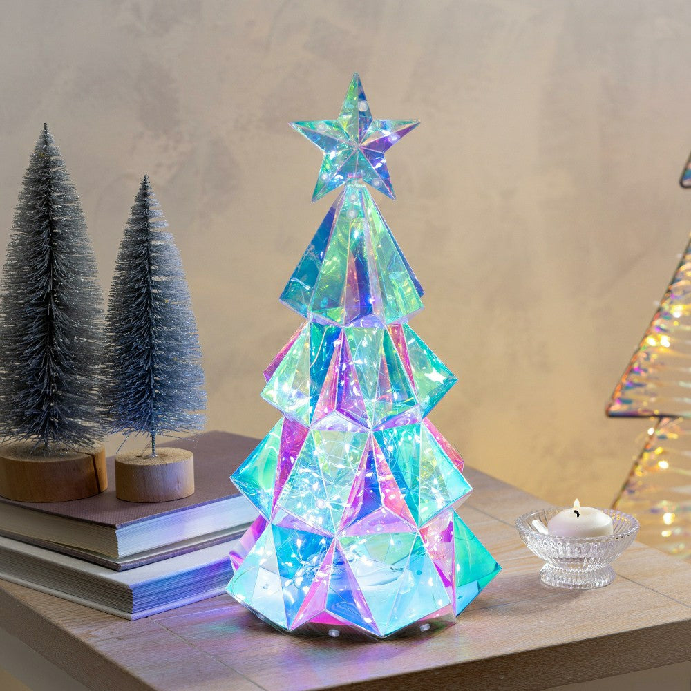 Plow & Hearth Season to Sparkle LED Table Decor Plastic Tree Iridescent, 15"H