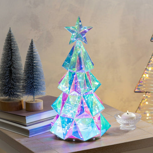 Plow & Hearth Season to Sparkle LED Table Decor Plastic Tree Iridescent, 15"H