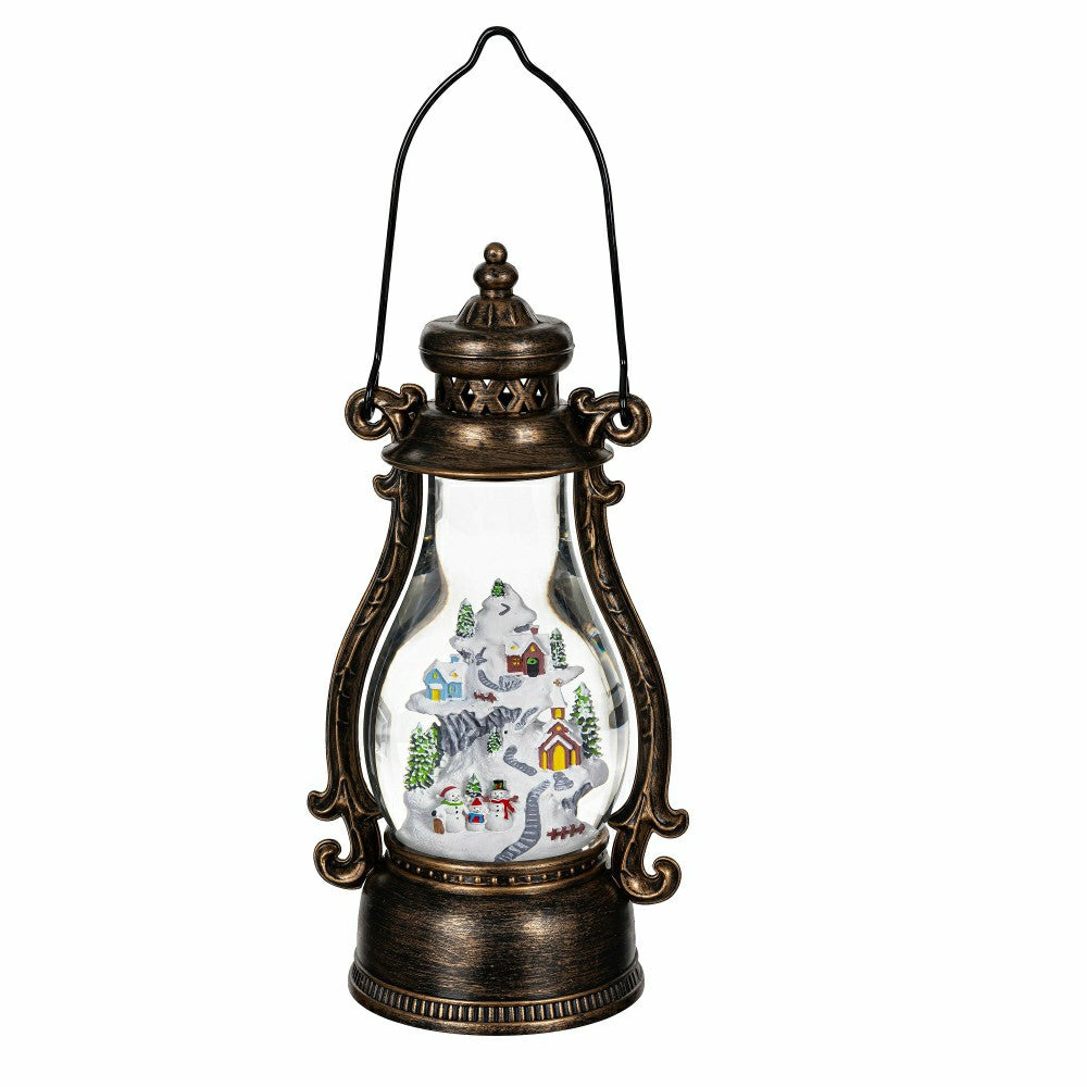 Plow & Hearth Hearfelt Cheer LED Table Decor Holiday Scene Plastic Water Lantern, 11