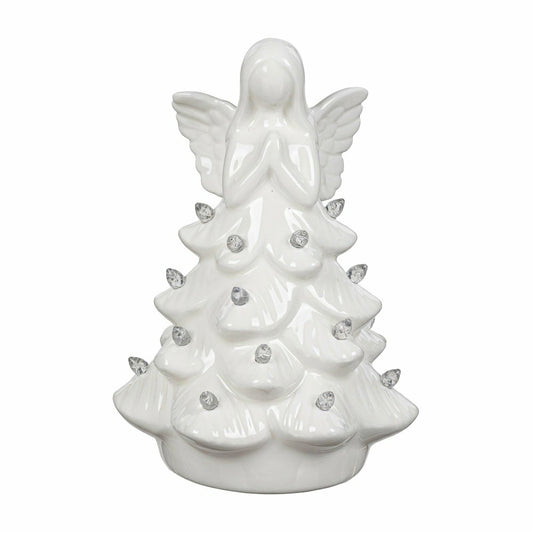 Plow & Hearth Nativity LED Table Decor Ceramic Angel Tree, 7.25"H