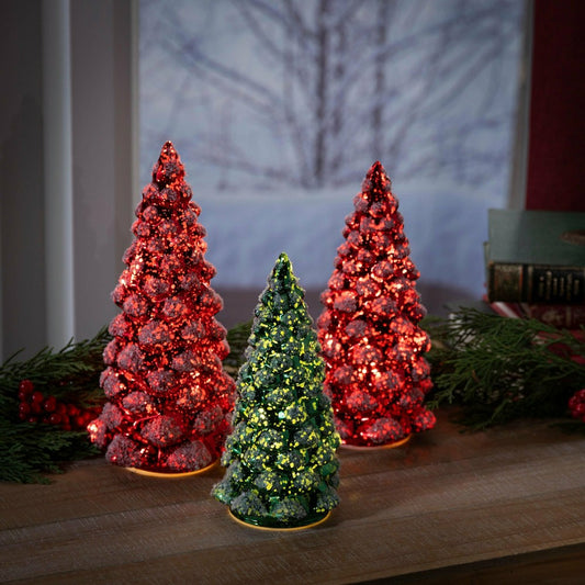 Plow & Hearth LED Glass Tree with Snow Table Décor Set