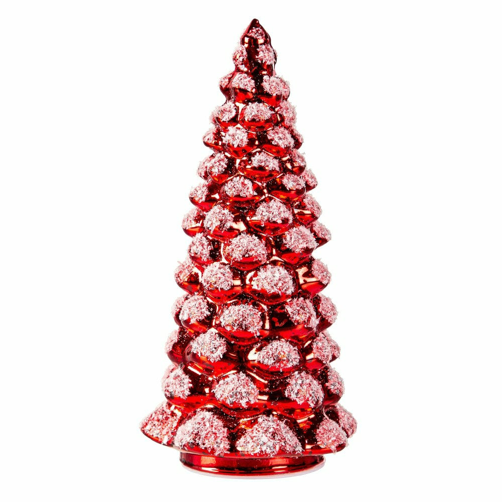 Plow & Hearth LED Glass Tree with Snow Table Décor Set