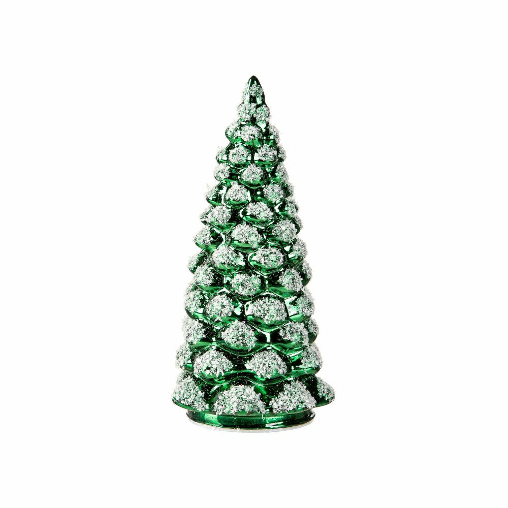 Plow & Hearth LED Glass Tree with Snow Table Décor Set