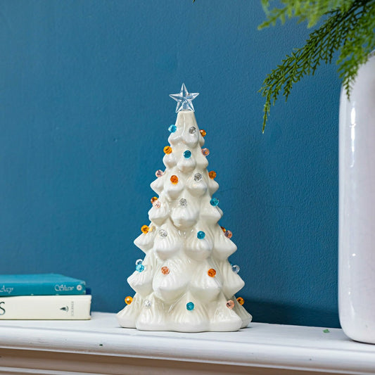 Plow & Hearth Season to Sparkle LED Table Décor Ceramic Christmas Tree, 11.25"H