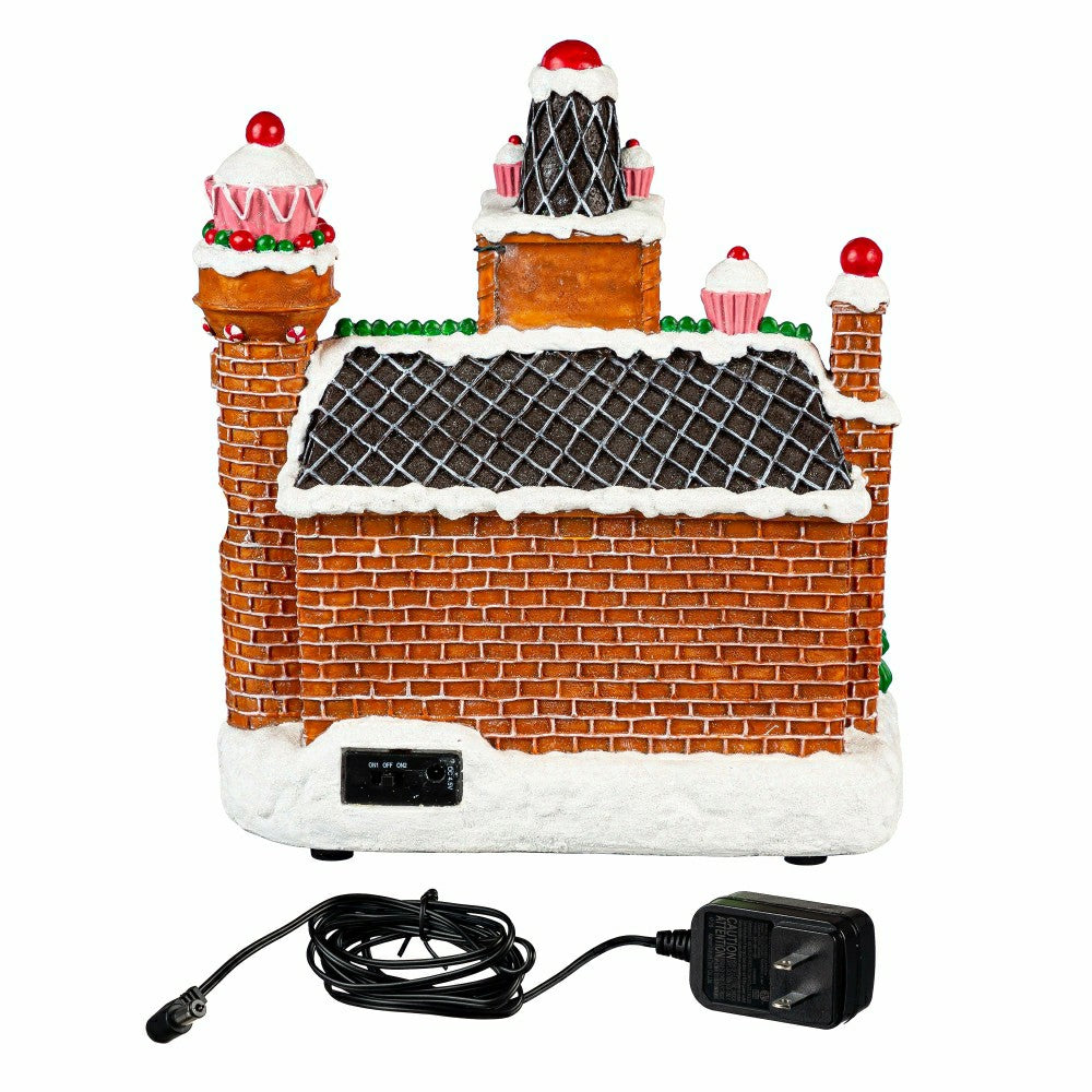 Plow & Hearth Sugar & Stripes Bright LED Table Decor Resin Gingerbread House and Tra