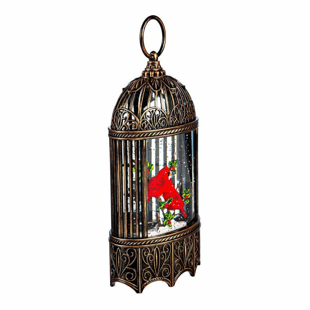 Plow & Hearth Snowbirds LED Table Decor Cardinal in Birdcage Plastic Water Lantern,