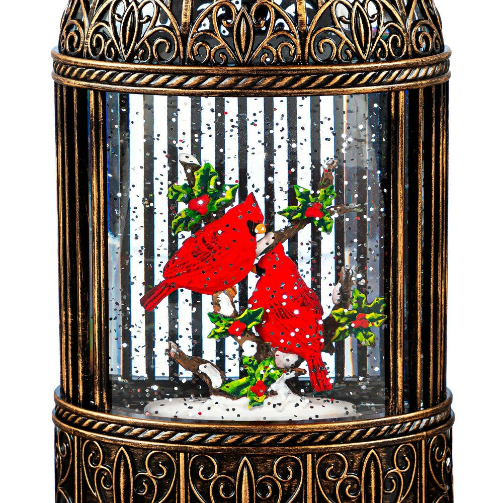 Plow & Hearth Snowbirds LED Table Decor Cardinal in Birdcage Plastic Water Lantern,