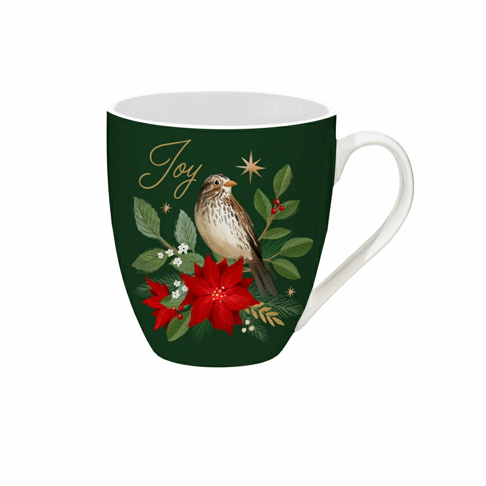 Plow & Hearth Snowbirds Drinkware Gift Set Ceramic Cup and Kitchen Towel, 12oz, 18"