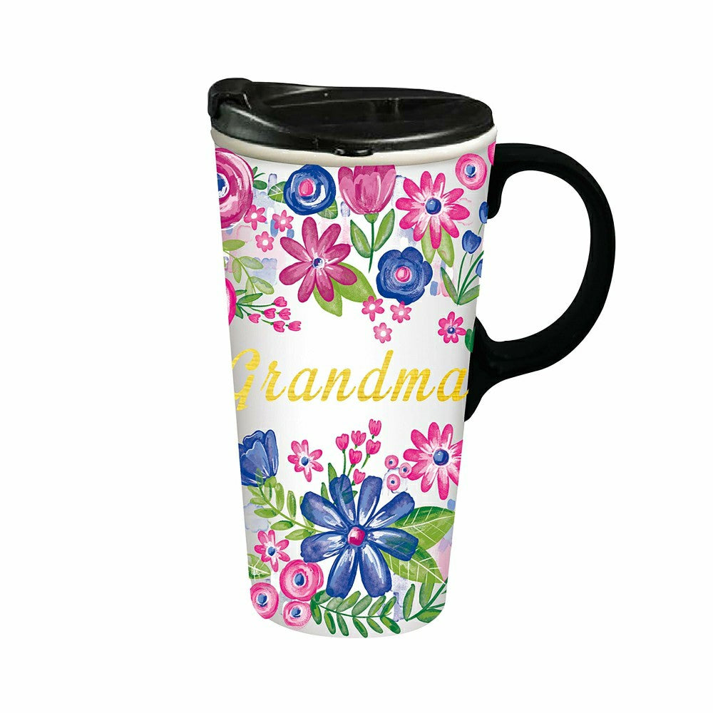 Plow & Hearth Floral 17 oz. Ceramic Travel Cup in Gift Box