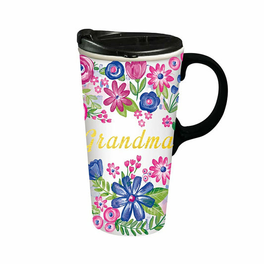 Plow & Hearth Floral 17 oz. Ceramic Travel Cup in Gift Box