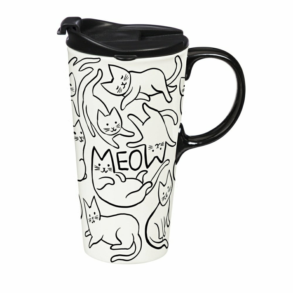 Plow & Hearth Pet Ceramic Perfect Cup, Meow Cat, 17oz, Gift Box