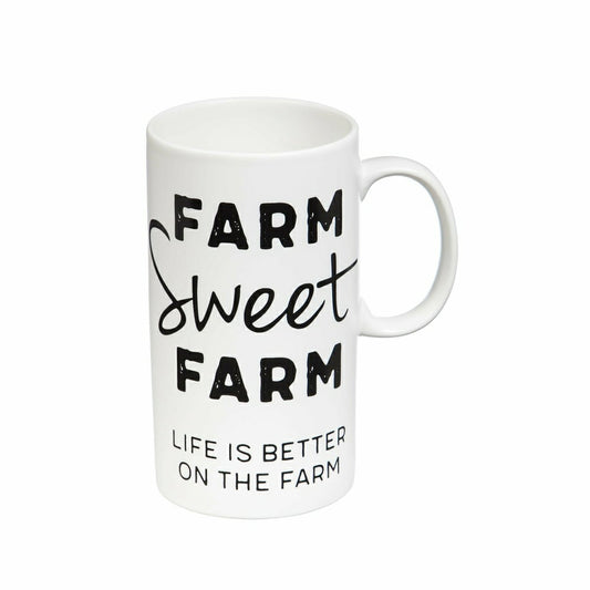 Plow & Hearth Tall Ceramic Cup, 20 OZ, Farm Sweet Farm