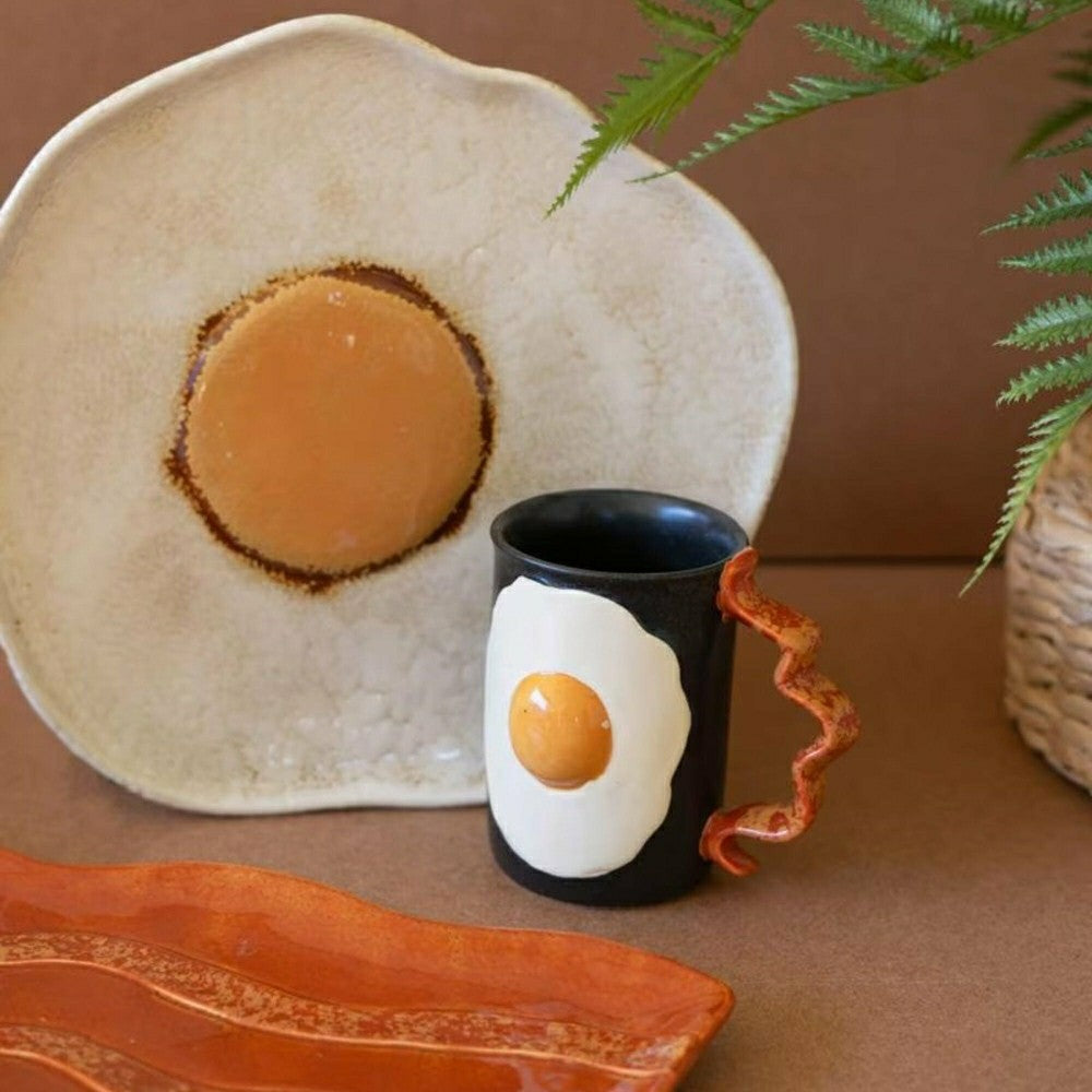 Plow & Hearth Set of 4 Ceramic Mugs - Bacon And Eggs