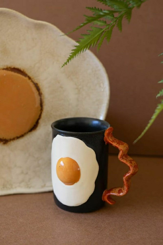 Plow & Hearth Set of 4 Ceramic Mugs - Bacon And Eggs