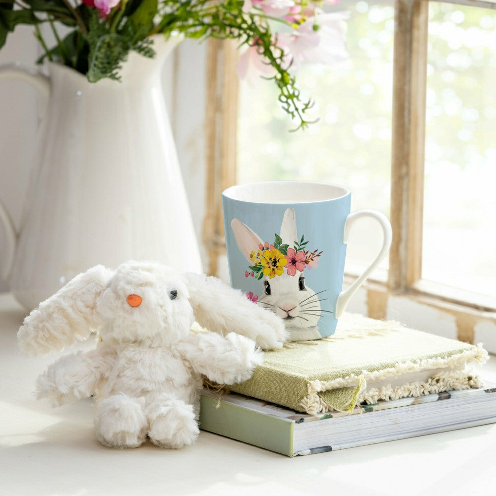 Plow & Hearth Hop Into Spring Drinkware Gift Set Ceramic Flare Cup and Plush, Hello