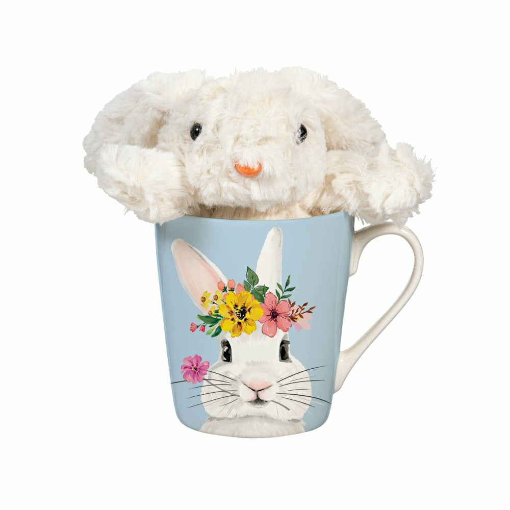 Plow & Hearth Hop Into Spring Drinkware Gift Set Ceramic Flare Cup and Plush, Hello