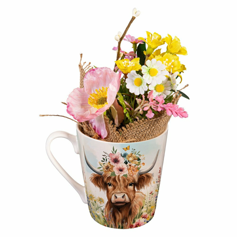 Plow & Hearth Hillside Pasture Drinkware Gift Set Ceramic Flare Cup and Decor, Farm