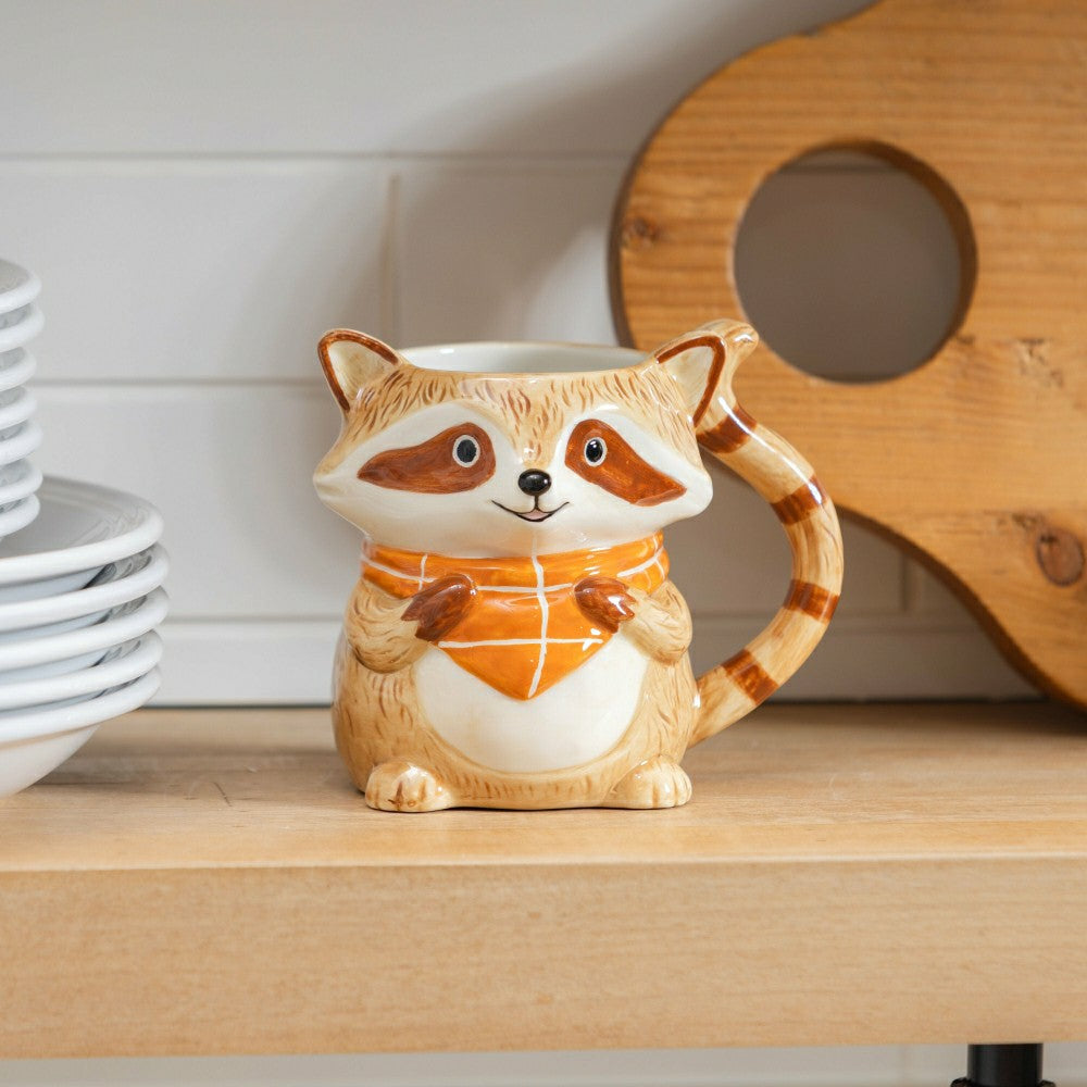 Plow & Hearth Harvest Blossom Coffee Cup Ceramic Sculpted Raccoon
