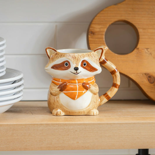 Plow & Hearth Harvest Blossom Coffee Cup Ceramic Sculpted Raccoon