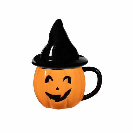 Plow & Hearth Haunted House Coffee Cup Ceramic Sculpted Jack O' Lantern with Witch H